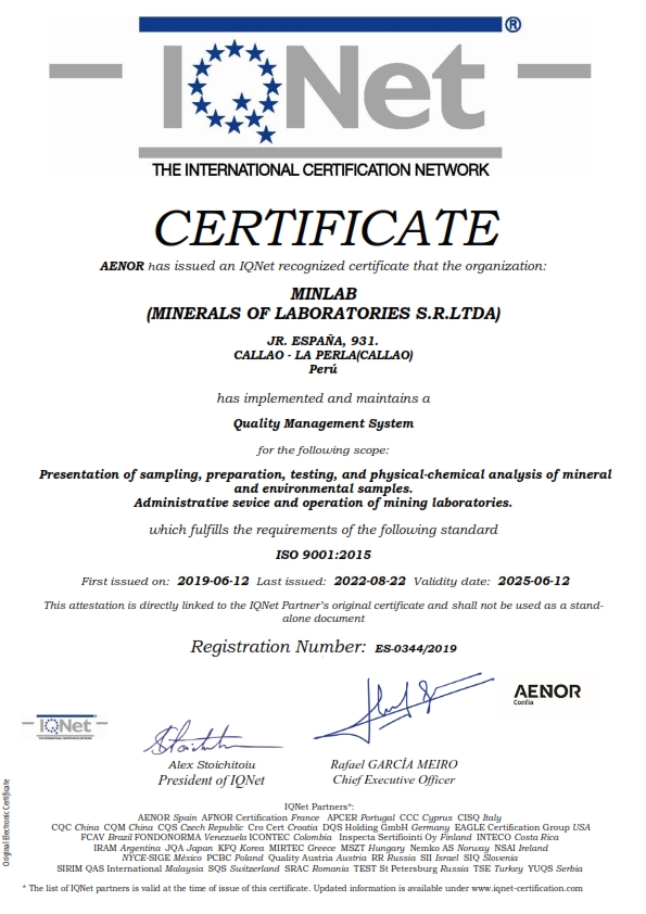 MINLAB | CERTIFICACION ISO 9001 -2015 IQNET