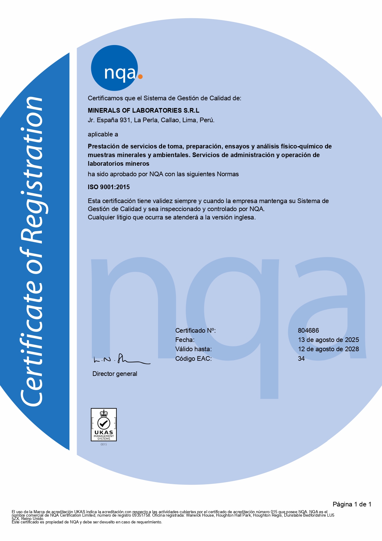 Certificado ISO 9001 – ESPAÑOL_2025_page-0001 CALIDAD 5 MINLAB | LABORATORIO QUIMICO